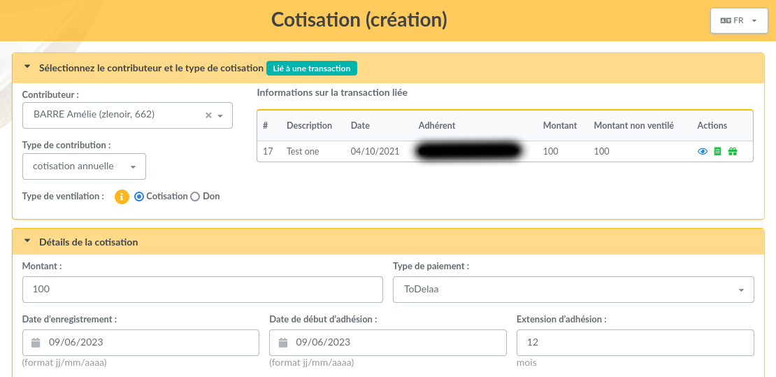 Add a contribution linked to a partially dispatched transaction